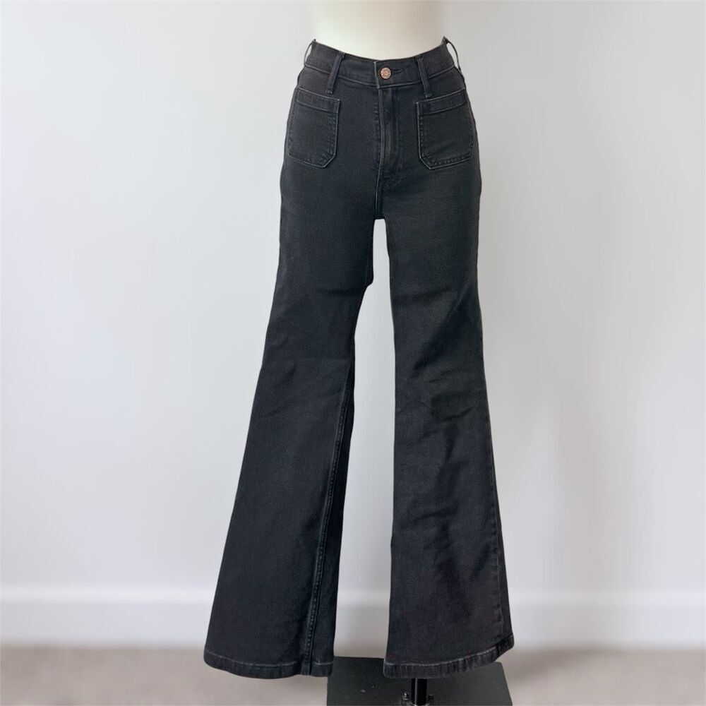 Gap 70s Flare High Rise Black Patch Pocket High Rise Waisted Leg Jeans 25” 0